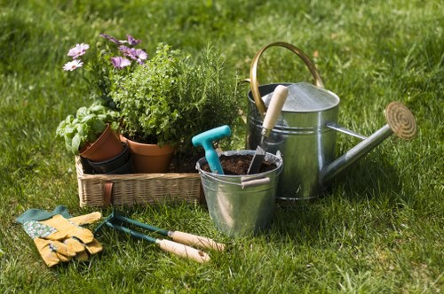 Lush Woodside garden with neat lawn and healthy planting
